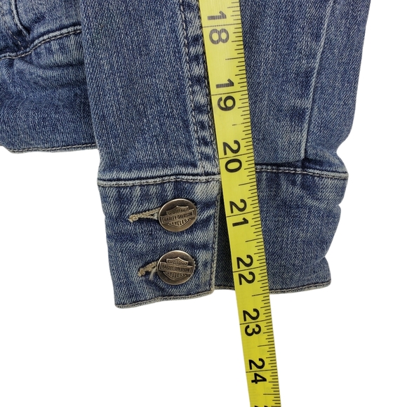 HARLEY DAVIDSON Jean Jacket Embroidered Logo Spell Out Studded - Picture 9 of 10